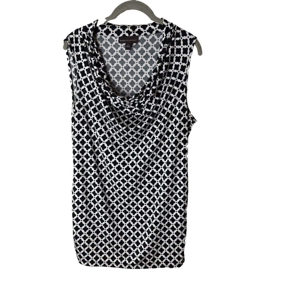 Dana Buchman Sleeveless Blouse Size Large Top Cowl Neck Stretch Black White